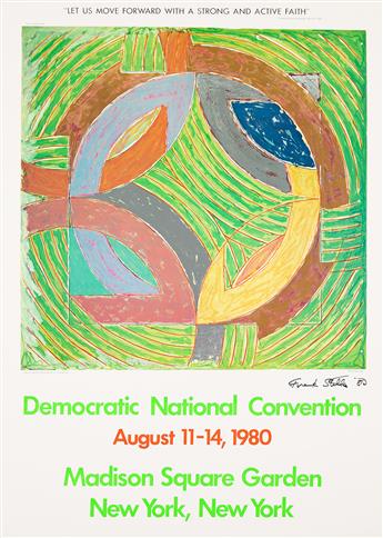 FRANK STELLA (1936- ).  [ART EXHIBITION / DEMOCRATIC CONVENTION]. Two posters. 1980 & 1982. Sizes vary.